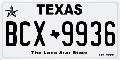 TX license plate BCX9936