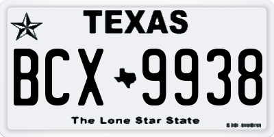 TX license plate BCX9938