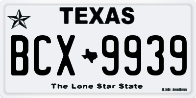 TX license plate BCX9939