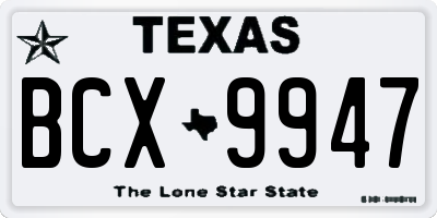 TX license plate BCX9947