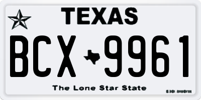 TX license plate BCX9961