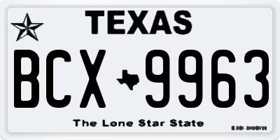 TX license plate BCX9963