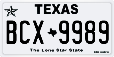 TX license plate BCX9989