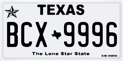 TX license plate BCX9996