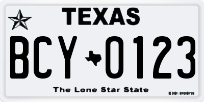 TX license plate BCY0123