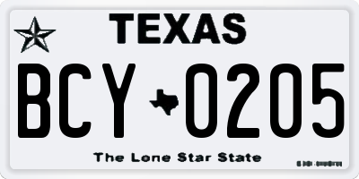 TX license plate BCY0205