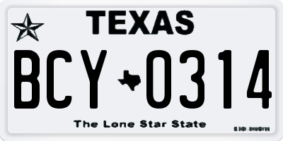 TX license plate BCY0314