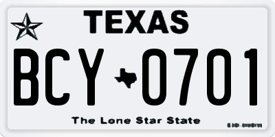 TX license plate BCY0701
