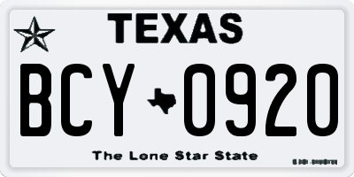 TX license plate BCY0920