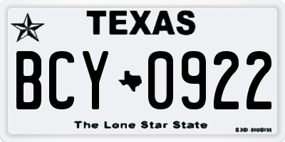 TX license plate BCY0922