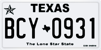 TX license plate BCY0931
