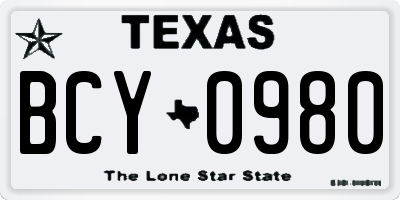 TX license plate BCY0980