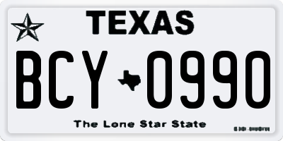 TX license plate BCY0990