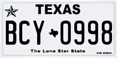 TX license plate BCY0998