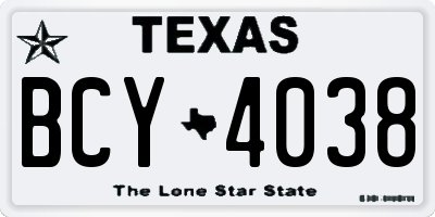 TX license plate BCY4038