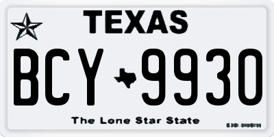 TX license plate BCY9930