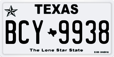 TX license plate BCY9938