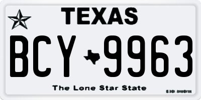 TX license plate BCY9963
