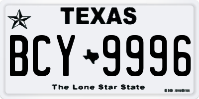 TX license plate BCY9996