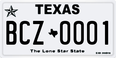 TX license plate BCZ0001