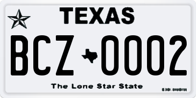 TX license plate BCZ0002
