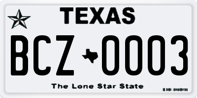 TX license plate BCZ0003