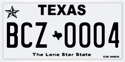 TX license plate BCZ0004