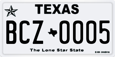 TX license plate BCZ0005