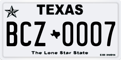 TX license plate BCZ0007