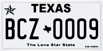 TX license plate BCZ0009