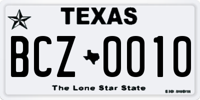 TX license plate BCZ0010