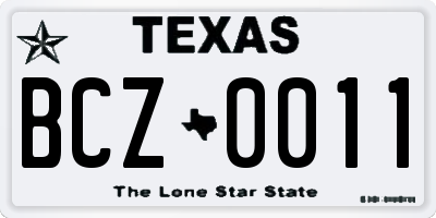 TX license plate BCZ0011