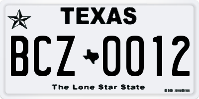 TX license plate BCZ0012