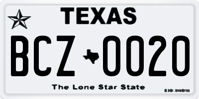 TX license plate BCZ0020