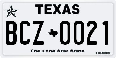 TX license plate BCZ0021