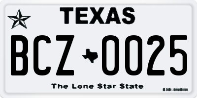 TX license plate BCZ0025