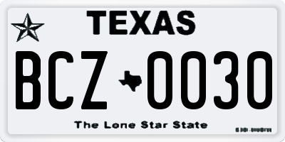 TX license plate BCZ0030