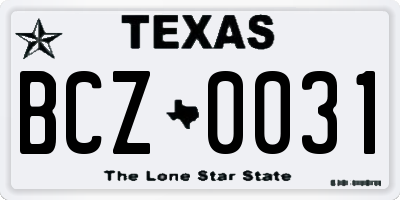TX license plate BCZ0031