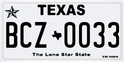 TX license plate BCZ0033