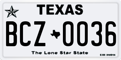 TX license plate BCZ0036