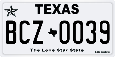TX license plate BCZ0039