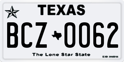 TX license plate BCZ0062