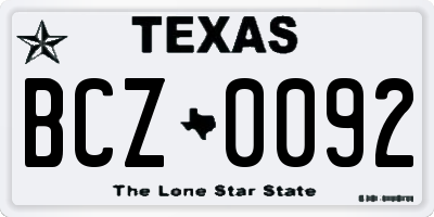 TX license plate BCZ0092