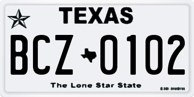 TX license plate BCZ0102