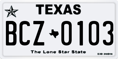 TX license plate BCZ0103