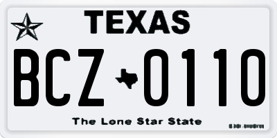 TX license plate BCZ0110