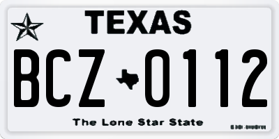 TX license plate BCZ0112