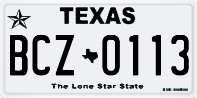 TX license plate BCZ0113