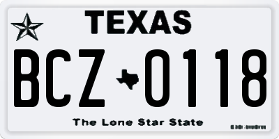 TX license plate BCZ0118