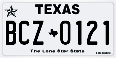 TX license plate BCZ0121